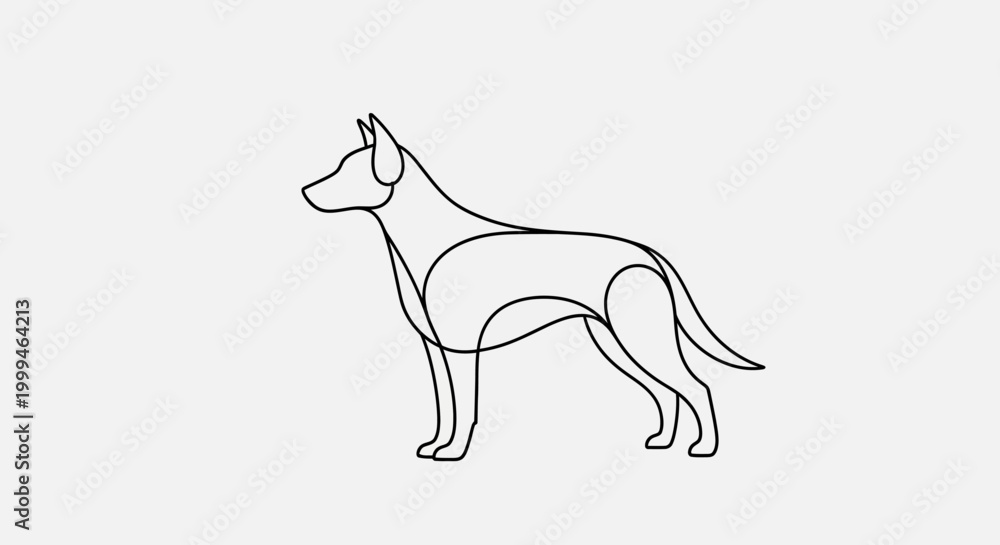Fototapeta premium Minimalist Dog Silhouette Line Art, German Shepherd Outline, Clean Design