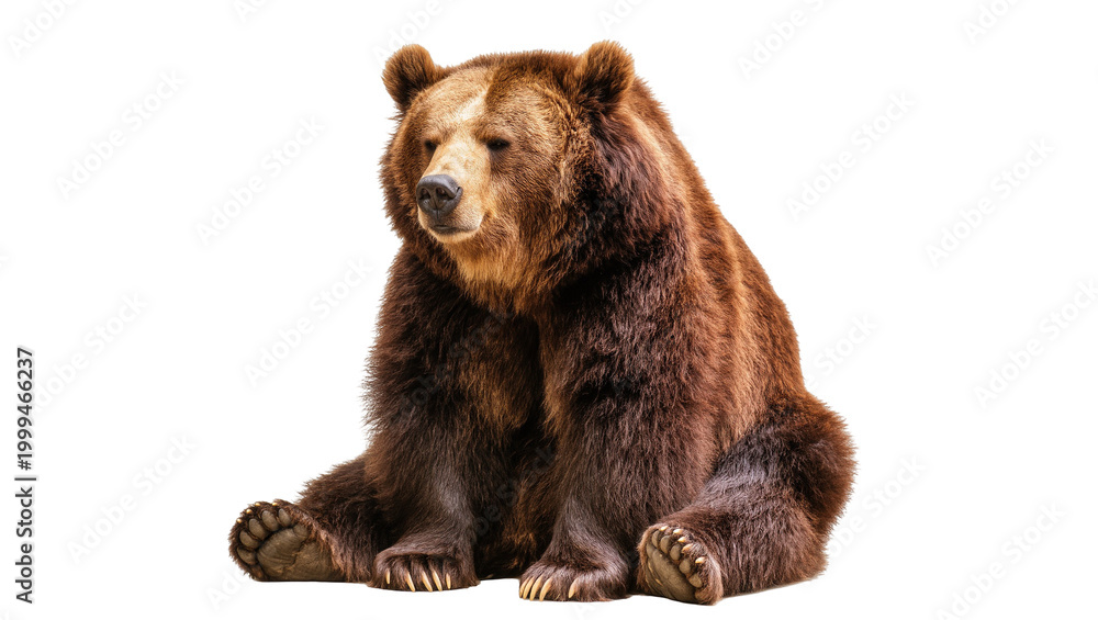 Fototapeta premium Brown Grizzly Bear Sitting with Paws Folded