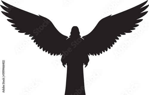 Angel silhouette, black wings, winged figure, dark angel, vector icon