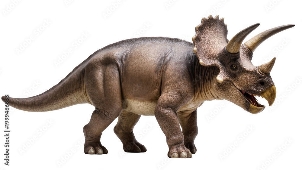 Fototapeta premium Gray Triceratops Dinosaur Standing with Horns and Frill