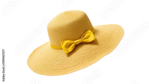 Fotografía Golden Straw Sunhat with Yellow Ribbon Bow Detail