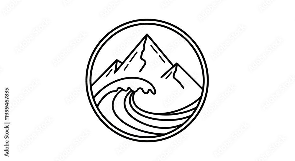 Obraz premium Minimalist Mountain Wave Circle Logo Icon Vector