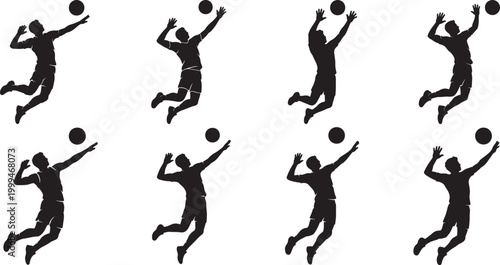 Vector silhouettes of men athletes in action featuring basketball players action in a competitive sports team competition illustration set