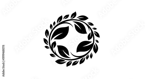 Eco friendly circle logo with leaves, sustainability symbol, green energy concept