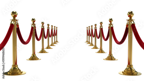 Foto Golden stanchions with red velvet ropes, isolated on transparent background
