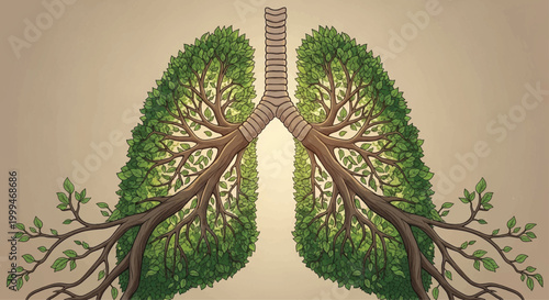 Lungs with trees, green lungs, eco friendly, healthy lungs, vector illustration