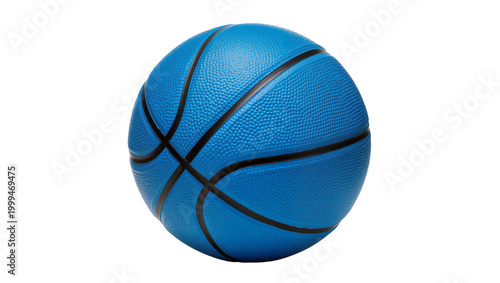 Bright blue basketball with black lines, isolated on transparent background