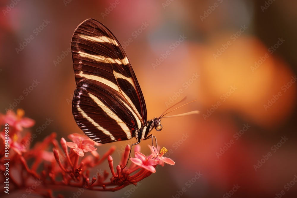 Obraz premium Zebra longwing butterfly resting on blossom
