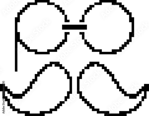 Pixel art round glasses with mustache hipster accessories on transparent background vector illustration