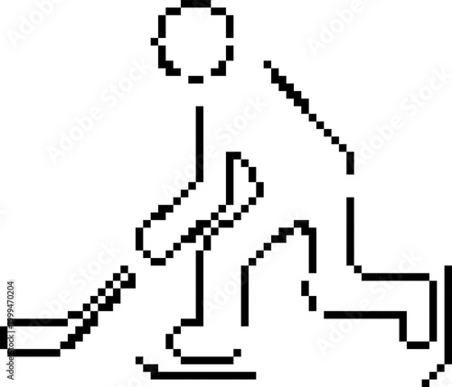Photography Pixel art ice hockey player skating with stick and puck on transparent backgroun