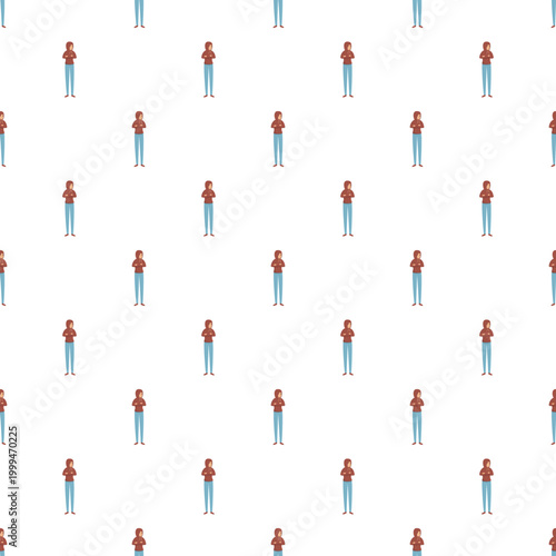 Repeating pattern showing a woman character expressing a contemplative mood
