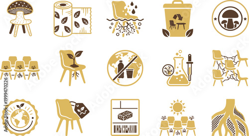 Mycelium furniture icon set for eco design
