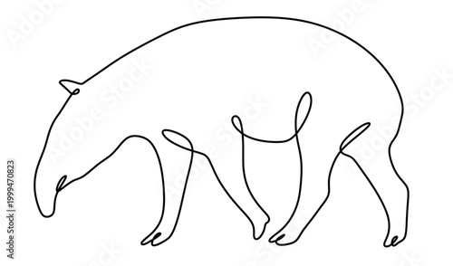 a continuous single line drawing of a tapir. a vector image of a single continuous black line on a white background. an editable image.