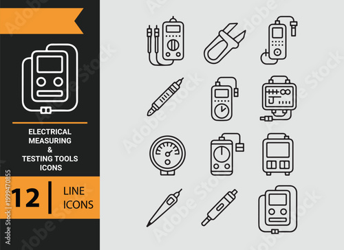 Electrical Measuring Testing Tools Outline Icons for Diagnostics