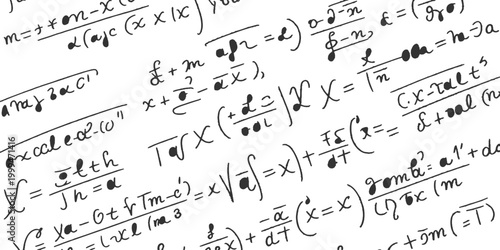 Complex handwritten mathematical formulas equations and geometry charts on white background educational study concept vector illustration art.