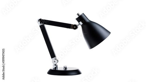 Obraz na płótnie Black articulated desk lamp with chrome joints, isolated on transparent backgrou