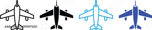Airplane icons set. Aircraft aviation travel flat vector illustration