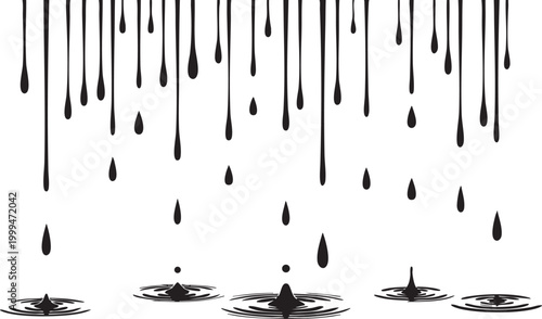 Raindrops falling from the ceiling with water splashes on the floor
