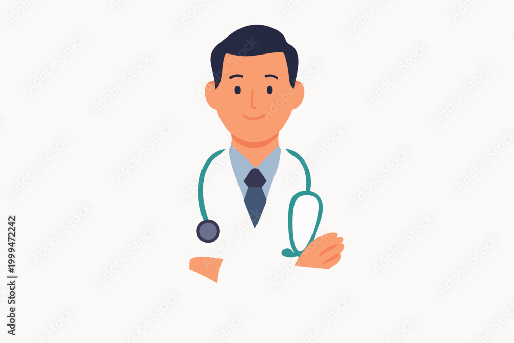 Fototapeta premium Flat Vector Doctor Character Showing Male Physicians in Standing and Action Poses