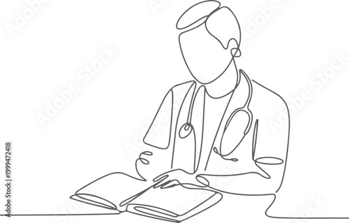 Minimalist line of a person sitting and reading a book line person