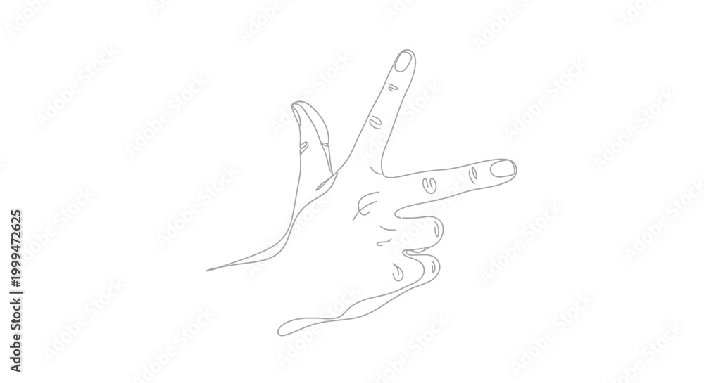 Obraz premium Hand gesture outline, two fingers pointing forward, minimalist line art