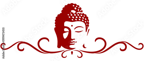 Vector silhouette illustration of a maroon buddha head statue with ornaments