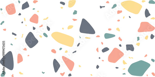 Pastel colorful terrazzo seamless pattern background with abstract organic geometric shapes and modern mosaic texture vector illustration.
