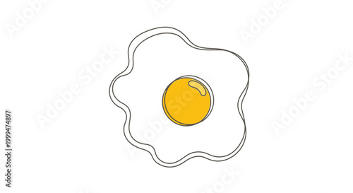 Konstfotografi Hand drawn fried egg with yellow yolk outline isolated on white background line