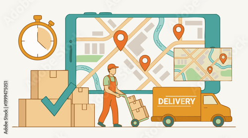 Online Delivery Service and Logistics Illustration with Map Tracking