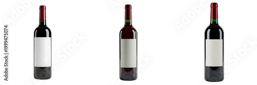 фотографія Set of Red Wine Bottles with Blank White Labels - Professional Glass Bottle Mock