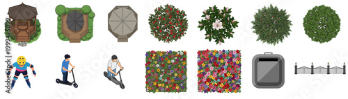 Vector city park top view isolated elements set for landscape design