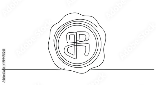 Bilde på lerret Circular wax seal stamp with unique emblem illustration in minimalist line art s