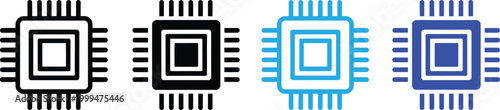 Microchip icons set. CPU processor technology flat vector illustration