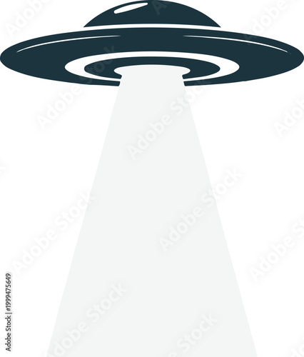 Flying saucer UFO with beam light vector illustration