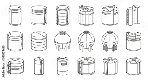 Obraz na płótnie Collection of Industrial Storage Tanks and Containers Line Art.