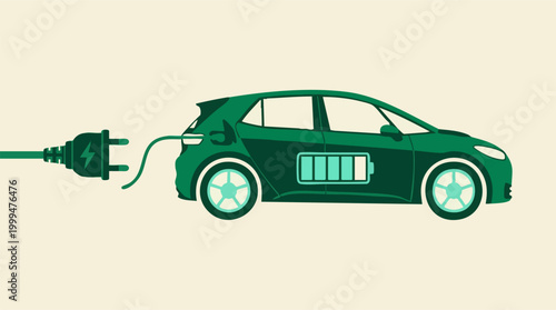 Electric car charging concept illustration with power plug and battery status