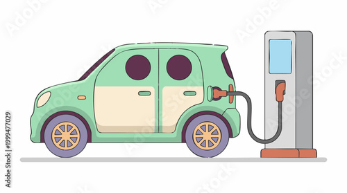 Eco-friendly electric car charging at public station, sustainable energy vehicle