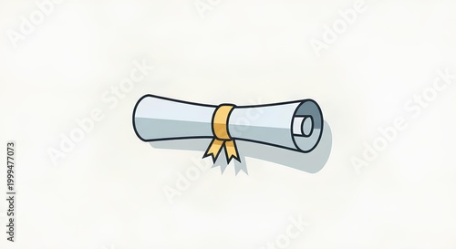 Cartoon diploma with yellow ribbon on white background