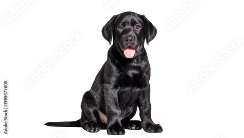 Tableau sur toile Young black Labrador retriever puppy sitting, isolated on transparent background