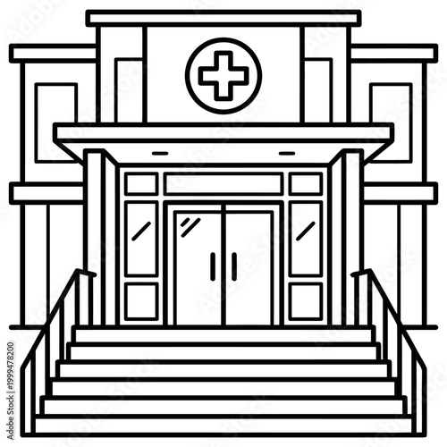 Grand Hospital Entrance With Broad Stairway