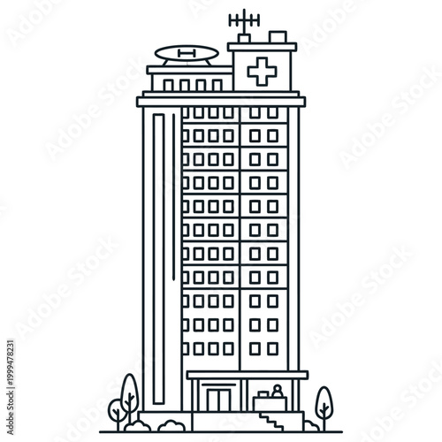 Helipad Hospital Tower Rising Above Urban Street