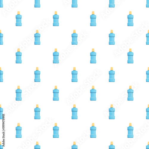 Blue mouthwash bottles creating a repeating pattern for dental hygiene concepts