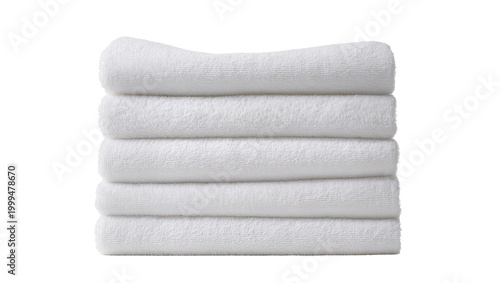 Obraz na płótnie Stack of five fluffy white terry cloth towels, isolated on transparent backgroun