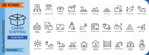 Cargo shipping and logistics icons collection for distribution and freight supply.