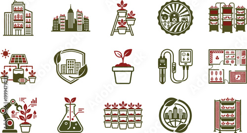 Vertical garden icons for urban farming and agriculture