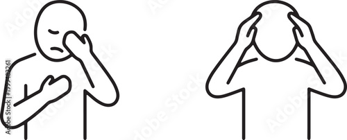 Web, Person suffering from severe ear pain and hearing problem or tinnitus symptoms outline icon.