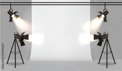 Professional 3D empty white studio stage mockup