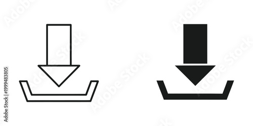 Download arrow icon in outline and solid styles with tray for download symbol