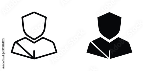 Simple icon of a person with a shield representing protection or security