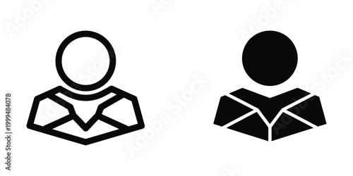 Simple black and white icon of two people, one with a outline style and the other filled, representing users or team members
